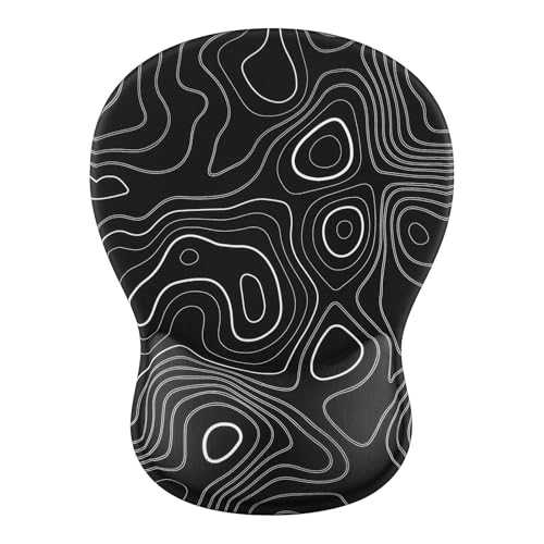 Ergonomic Mouse Pad with Wrist Rest - Gel Wrist Support Mousepad with Non-Slip PU Base for Computer, Laptop, Office & Home - color: Black and White Contour Lines, size: 7.6L x 10.2W inches