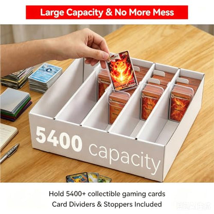 Trading Card Storage Box with Dividers 5 Row for TCG MTG Sport Cards | With Dividers & Stoppers, 5400+ Count, Precision-fit for sleeved cards, Dust & water resistant, Odor-free, Stackable sturdy
