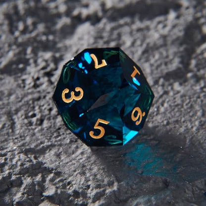 Prism Gemstone DND Dice Set,7 Pcs Handmade Crystal Glass GemDice, Polyhedral MultiFaceted Diamond-Cut Glass D&D Gem Dice for RPG Game,D&D Accessories with Gift Box - color: Pm-dark Green