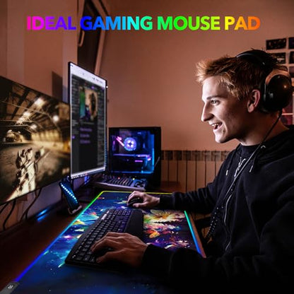 AIMSA RGB LED Gaming Mouse Pad, 14 Modes Glow Pad, Extra Large Gaming Mousepad, 35.4 x 15.8 inch Extended Big Waterproof Keyboard Mouse Pad Mat, Colorful Abstract Butterfly - color: Colorful Abstract Butterfly