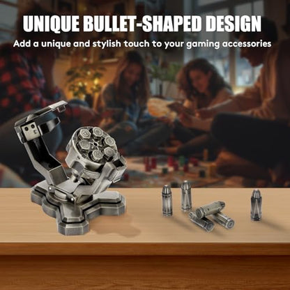 Bullet Nest Metal dice Set,Insane Bullet dice Revolver,Metal dice Set for DND with Spinning Revolver Cylinder Container, Dice for D&D, or Crime Theme Tabletop Games (D4, Silvery) - color: Silvery, style: D4