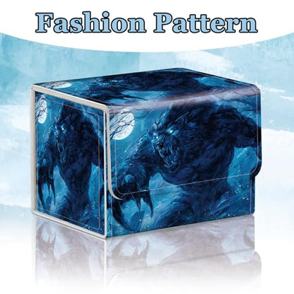 Commander Deck Box for Trading Cards - Fits 100+ Double Sleeved Cards, PU Leather MTG TCG Storage Case with Strong Magnetic Closure, Howling Werewolf - color: Howling Werewolf
