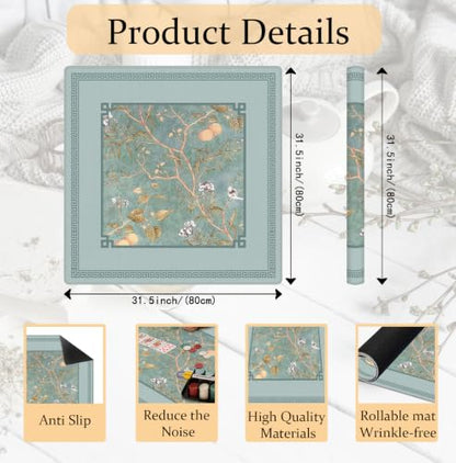 Turquoise Floral Bird Chinoiserie Mahjong Mat 31.5 x 31.5 Inch, Traditional Chinese Flower Non-Slip Noise Reduction Mahjong Table Mat for American Mah Jong Poker Card Board Games Dominoes - color: Turquoise Floral Bird