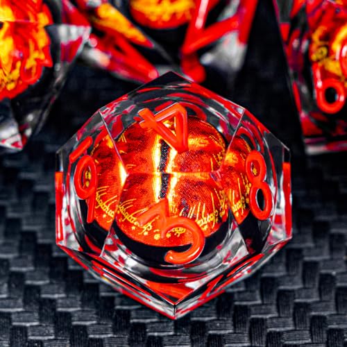 ARUOHHA DND Resin Dice Gazes Eye Dice Liquid Core Red RPG Sharp Edged Dice Set with Gift Box, Polyhedral D and D Dice Set Compatible with Dungeons Dragons Role Playing Game D20 D12 D10 D8 D6 D4 - color: Sl01-transparent