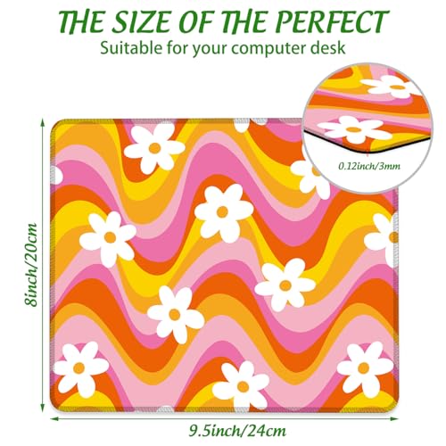 Retro Floral Groovy Daisy Mouse Pad Square MousePads Non-Slip Rubber Base Mouse Mat Desk Pad with Stitched Edge for Desk Computers Laptop Office, 9.5x8 Inches - color: Retro Floral Groovy Daisy