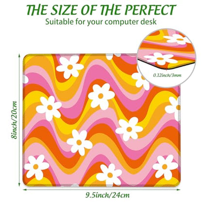 Retro Floral Groovy Daisy Mouse Pad Square MousePads Non-Slip Rubber Base Mouse Mat Desk Pad with Stitched Edge for Desk Computers Laptop Office, 9.5x8 Inches - color: Retro Floral Groovy Daisy