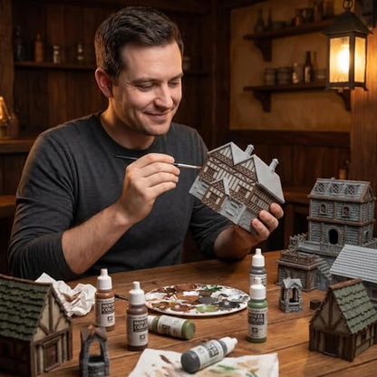 HAUTICO Tabletop Miniature Little Town Building Terrains for RPG War Games - 18mm Scale Scenery with Medieval Style, Dioramas Building Set, Paintable