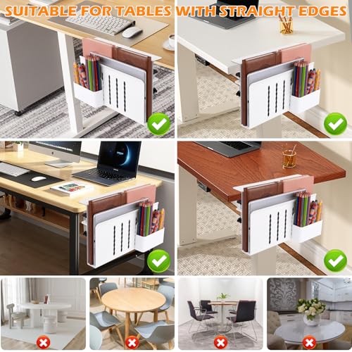 Desk Side Storage, Under Desk Laptop Mount, Table Side Hanging File Organizer, No Drill Clamp On Cable Management Tray, Laptop Holder with Magnetic Pen Holder for Office and Home - size: 1Tier-W