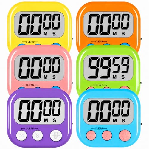 ZILLEEN Classroom Timers for Kids Classroom Magnetic Digital Kitchen Timers for Cooking Teachers Gym Game 6 Pcs Blue Green Pink Purple Yellow Orange - color: Yellow&black&pink&green&orange&purple