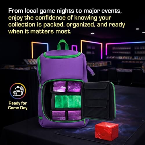 BCW Spectrum TCG Backpack | Holds 7–9 Prism Deck Cases or Deck Boxes | Configurable Storage for Cards & Gear | Playmat Strap & Side Pocket | Durable & Travel-Friendly Design | Gamma Purple - color: Purple