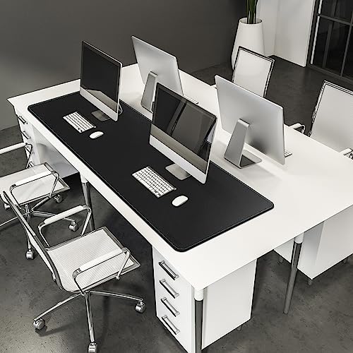 CENNBIE Leather Desk Mat Large, 63" x 19.6" Desk Pad Protector(Black) | Premium stitched edges resist wear. Easy to clean. Protects desk from spills, stains ,scratches. Smooth glide. Office & home. - color: Black, size: 19.6" x 63"