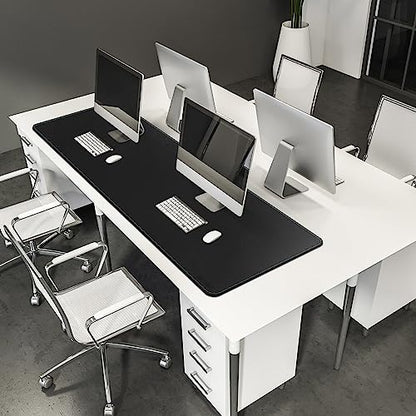 CENNBIE Leather Desk Mat Large, 63" x 19.6" Desk Pad Protector(Black) | Premium stitched edges resist wear. Easy to clean. Protects desk from spills, stains ,scratches. Smooth glide. Office & home. - color: Black, size: 19.6" x 63"