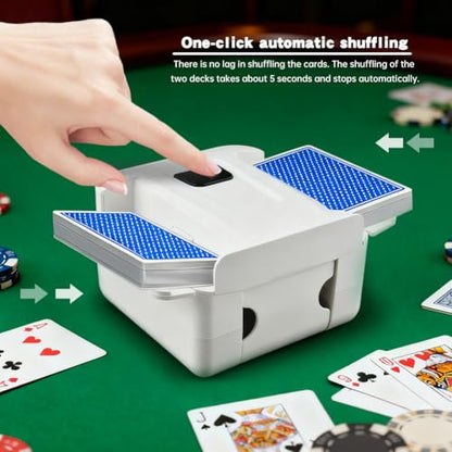 Automatic Card Shuffler, Rechargeable & Portable 1-2 Deck Electric Shuffler for Playing Uno, Phase 10, Blackjack, Casino Poker Games with Card Holder