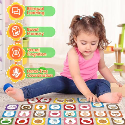 Edulok Memory Card Game, Toddler Match Game, Learn Spanish for Kids, Bilingual Flash Cards, Learning Toys for 4 Year Old, Preschool Learning Activities, Homeschool Supplies, Kindergarten Toys - style: Food