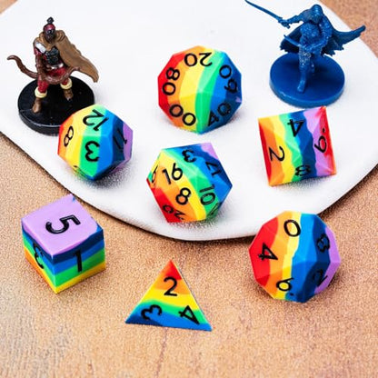 Silicone D&D Dice,Polyhedral DND Dice Set,Rubber Sharp Edges Soft Perfect Bouncer for Dungeons and Dragons, RPG, MTG (D4, D6, D8, D10, D12, D20, D%) for Ages 15 and Up - color: Rainbow 2