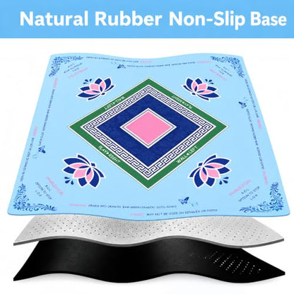Mahjong Mat 31.5x31.5 Inch, Non-Slip Rubber American Mahjong 3mm Mat with Rules, Lotus Butterfly Hand-Painted Look Noise Reducing Game Neoprene Mat for Table (Lotus Classic) - color: Lotus Classic