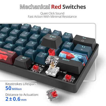 Protable 60% Percent Gaming Keyboard Mechanical, Mini Compact RGB Backlit 61 Keys Wired Office Keyboard with red Switch for Mac/Win (61 Monster/Red Switch) - color: 61 monster/Red Switch