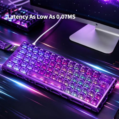 IROK MG63 64 Keys Wired Magnetic Switch Keyboard, 512KHZ All Keys Scan Rate, PCB Nano-Coating Waterproof, ARGB Light and Shadow Coexist 8KHZ/CNC Carved Aluminum Gaming Keyboard (Purple) - color: Purple