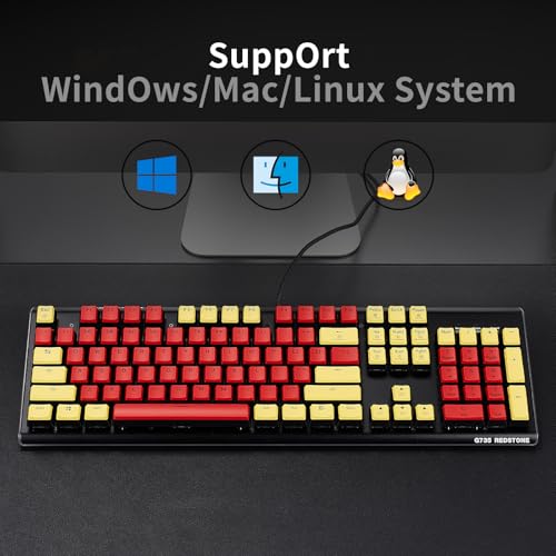Hexgears GK735 Wired Mechanical Gaming Keyboard, Hot-Swappable Full-Size Keyboard with White Backlit + Surround Side Light Strip, Aluminum Finish, Kailh Clicky Switches (Red-Yellow) - color: Red-Yellow, size: Clicky