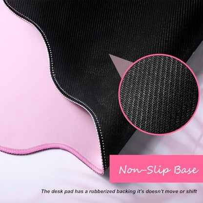 Hahafelt Scalloped Desk Mat Large Desk Pad Cute Coquette Table Mat Back to School Preppy Table Make up Pad Nonslip Graduation Gift with Stitching Waterproof Gaming(Pink,31.5 x 15.8 Inches) - color: Pink, size: 31.5 x 15.8 Inches