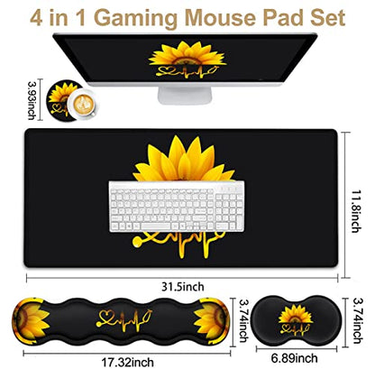 Ergonomic Mouse Pad Set, Desk Mat(31.5×11.8 in) + Keyboard Wrist Rest Support + Mouse Wrist Rest + Coasters for Office,Home,Computer,Laptop -Sunflower Nurse Pattern Black Gaming Large Mousepads - color: JV-mouse pad-8-10