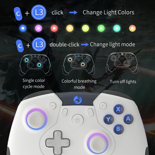 Iesooy Switch Controller, Wireless Switch Pro Controllers for Switch/Switch Lite/Switch OLED/Steam deck, Switch Remote Gamepad with 7-LED Colors/Wake-up/ Light6-Axis Gyro/Dual Motor/Turbo…