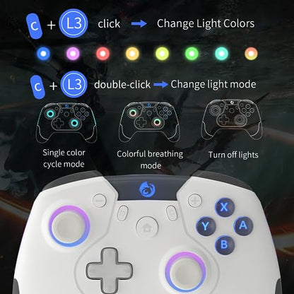 Iesooy Switch Controller, Wireless Switch Pro Controllers for Switch/Switch Lite/Switch OLED/Steam deck, Switch Remote Gamepad with 7-LED Colors/Wake-up/ Light6-Axis Gyro/Dual Motor/Turbo…