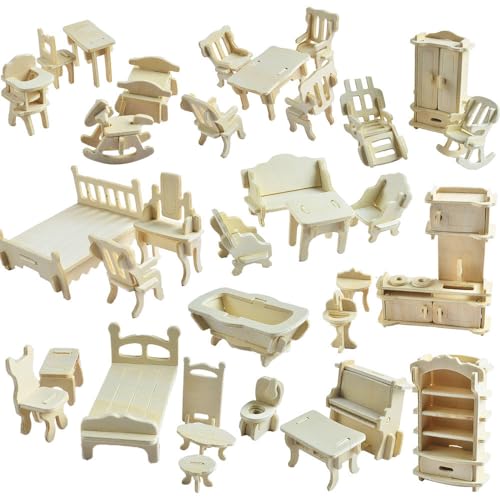 NWFashion 1:20 Scale Wooden Piecese 34Sets Furnitures for Dollhouse(Furniture Sets) - color: Furniture Sets