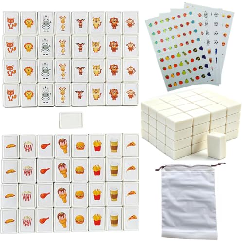 65 Tiles 30mm Seaside Game Blocks, Vita Game, Tiles Escape Game for Kids in ABS Plastic Material Set with 4 DIY Stickers Plastic Mahjong Style, Simple Packaging - color: White