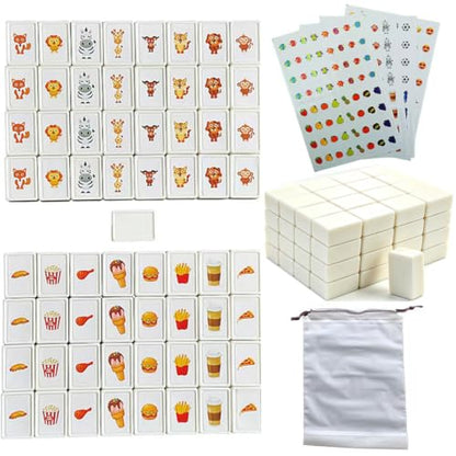 65 Tiles 30mm Seaside Game Blocks, Vita Game, Tiles Escape Game for Kids in ABS Plastic Material Set with 4 DIY Stickers Plastic Mahjong Style, Simple Packaging - color: White