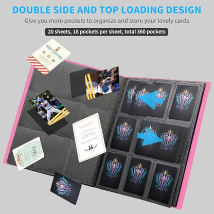 Card Binder, 360 Pockets Upgraded Trading Card Binders, Cards Collection Binder 9 Pocket, Side Loading Yugioh Binder Book Holder for MTG, TCG, Sport, Football, Baseball Collector Cards - Rose red - color: Rose red