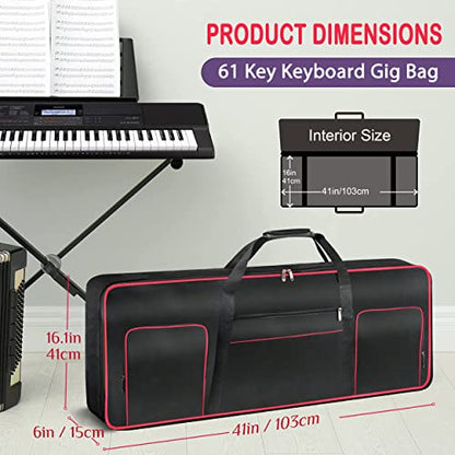 Ruibo 61 Key Keyboard Gig Bag Case,Portable Durable Keyboard Piano Waterproof 600D Oxford Cloth with 10mm Cotton Padded Case Gig Bag 40"x16"x6" - color: Black