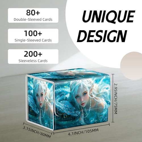 Trading Card Storage Box, Holds 100+ for MTG Cards, PU Leather with Magnetic Closure, Elven Maiden and Serpent in Water Durable Deck Box for Magic the Gathering, Trading Card Games - color: Elven Maiden and Serpent in Water