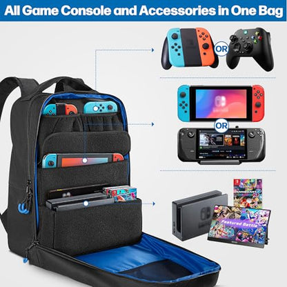 PGmoon Travel Storage Backpack Compatible with Nintendo Switch/Switch 2 | Protective Carrying Case with Various Pockets For Dock, Controllers & More Accessories (Patent Design)