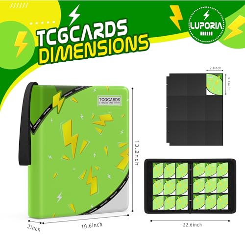 Trading Card Binder 9 Pocket,900 Pocket Card Collection Binder with 50 Removable Sleeves,PU Waterproof Top Card Book,3-Ring Zipper Collectible Trading Card Album for MTG/TCG/Card Holder Gift(Green) - color: Green, size: Large