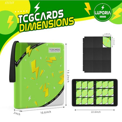 Trading Card Binder 9 Pocket,900 Pocket Card Collection Binder with 50 Removable Sleeves,PU Waterproof Top Card Book,3-Ring Zipper Collectible Trading Card Album for MTG/TCG/Card Holder Gift(Green) - color: Green, size: Large