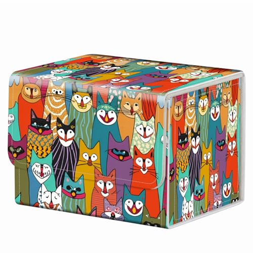 Strong Magnet Card Case Deck Box Mtg Card Box Playing Card Box Deck Box Tcg Up to 200 Cards Creative Pattern Trading Card Storage Box for Collectible Card Games, Doodle Cute Cat - color: Doodle Cute Cat