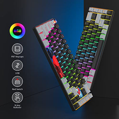 Owpkeenthy Portable 65% Percent Mechanical Gaming Keyboard, Mini Wired Ultra Compact RGB 68 Keys Office Keyboard with Red Switch Backlit for PC/PS5/XBOX(Dark/ 68 Red Switch) - color: Dark/ 68 Red Switch