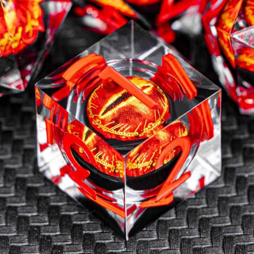 ARUOHHA DND Resin Dice Gazes Eye Dice Liquid Core Red RPG Sharp Edged Dice Set with Gift Box, Polyhedral D and D Dice Set Compatible with Dungeons Dragons Role Playing Game D20 D12 D10 D8 D6 D4 - color: Sl01-transparent