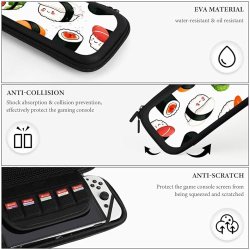 Travel Handheld Carrying Case Compatible with Switch Travel Storage Holder with Mesh Pocket Cute Food Japanese Sushi Hard Shell Protective Bag with 15 Game Cartridges - color: Color(87)
