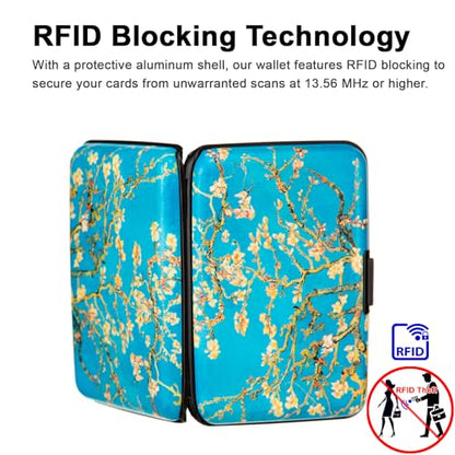 Credit Card Holder Small RFID Blocking Wallet Business Metal Slim Mini Aluminum Hard Case for Women Men - color: Almond Blossoms