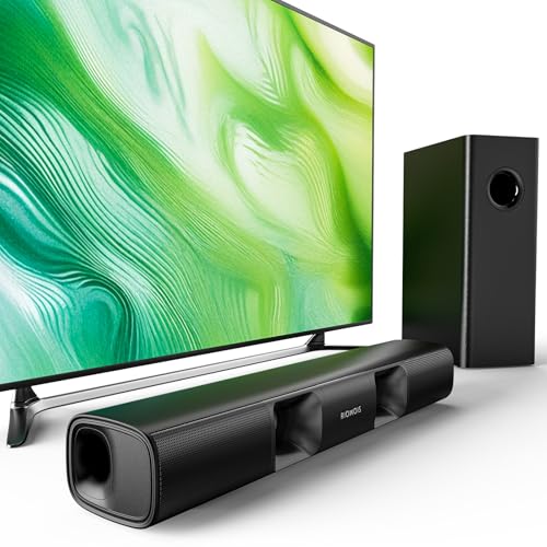 RIOWOIS Sound Bar with Subwoofer, Home Theater Surround System for TV PC | 5" Subwoofer, Bass Reflex Port, Support Optical/AUX/Bluetooth 5.3 Input, Adjustable Bass, Horn tweeter drive, Wall-mountable - size: 17-inch PLUS
