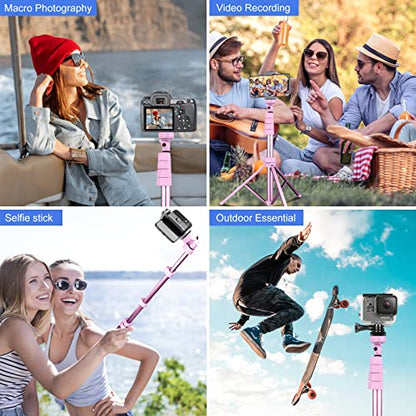 Sensyne 62" Phone Tripod & Selfie Stick, Extendable Cell Phone Tripod Stand with Wireless Remote and Phone Holder, Compatible with iPhone Android Phone, Camera - color: Pink, size: 62-inch