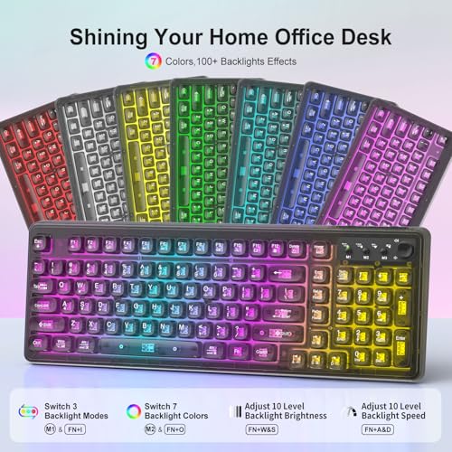 Wireless Keyboard and Mouse Combo Rechargeable, Light Up Transparent Backlit Keyboard with 15 LED Lighting Effects, Volume Knob, RGB Mouse, 2.4GHz Wireless for PC Laptop Desktop, Black - color: K04 Black