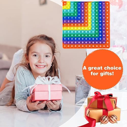 PETBSNVB Multiplication 12x12, Addition 1-12, Math Fidget Popper, Learn Multiplication, Addition with Pop Fidget Toy, Learning Tools for Students and Children, Bubble Sensory Rainbow (Rainbow-Red)