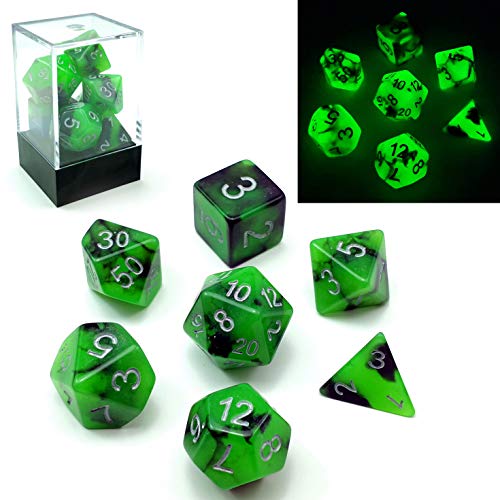 Bescon Two-Tone Glow-in-the-Dark Polyhedral Dice Set Spooky Rocks, Luminous RPG Dice Set d4 d6 d8 d10 d12 d20 d% Brick Box Pack - color: Multicolor