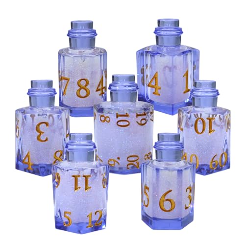 XENOLUX Liquid Core Potion Bottle Dice Set, 7 Piece Polyhedral Resin DND Dice for Dungeons and Dragons, Unique Elixir Flask Shape with Shimmering Magic Dust RPG Dice - BOT8 - color: Bot8