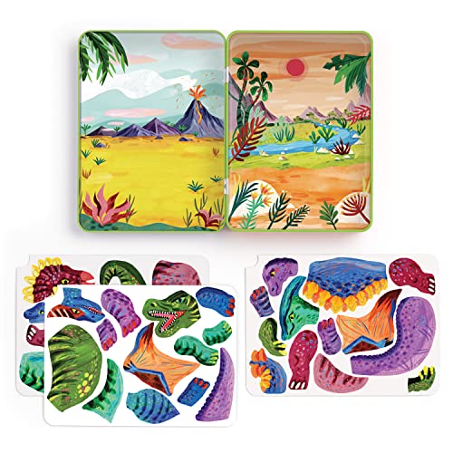 Mudpuppy Dino Mix-Up – Magnetic Build-It Travel Friendly Game with Illustrated Prehistoric Background Scenes Including 2 Dino Characters and Over 40 Mix and Match Magnets for Children Ages 4 and Up - style: Dino Mix-Up