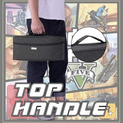 CURMIO Game Disc Holder Case, Storage Bag for Up to 24 Video Discs, Black | Compatible with PS4/PS4 Pro/PS3/PS5/Xbox One/Xbox Series X/S Video Game Discs, Top Handle, Portable, Home and Travel Use - color: Black