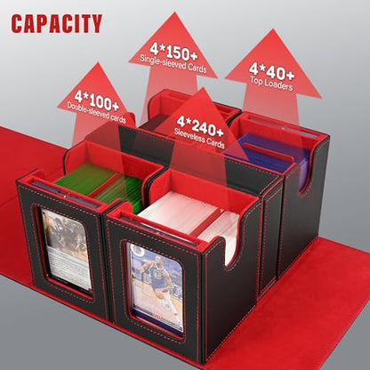 Kabinka MTG Commander Deck Box, Holds 400+ Double-Sleeved Cards | 5-in-1 Card Deck Box, Patented Design, Magnetic Detachable Card Case with Dice Tray, Fits Magic / TCG Cards (Black Red) - color: Black& Red